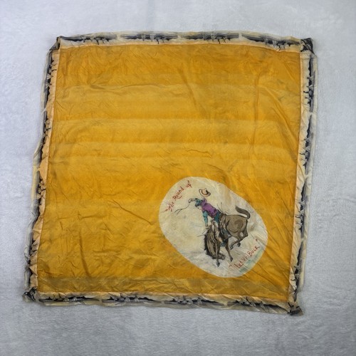 VTG 1900s Silk Cowboy Round Up Let Er Buck Yellow Gold Scarf