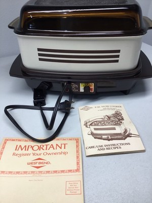 VINTAGE WEST BEND SLOW COOKER W/MINI GRIDDLE BASE 4 QT PAN GLASS LID ADJ TEMPS