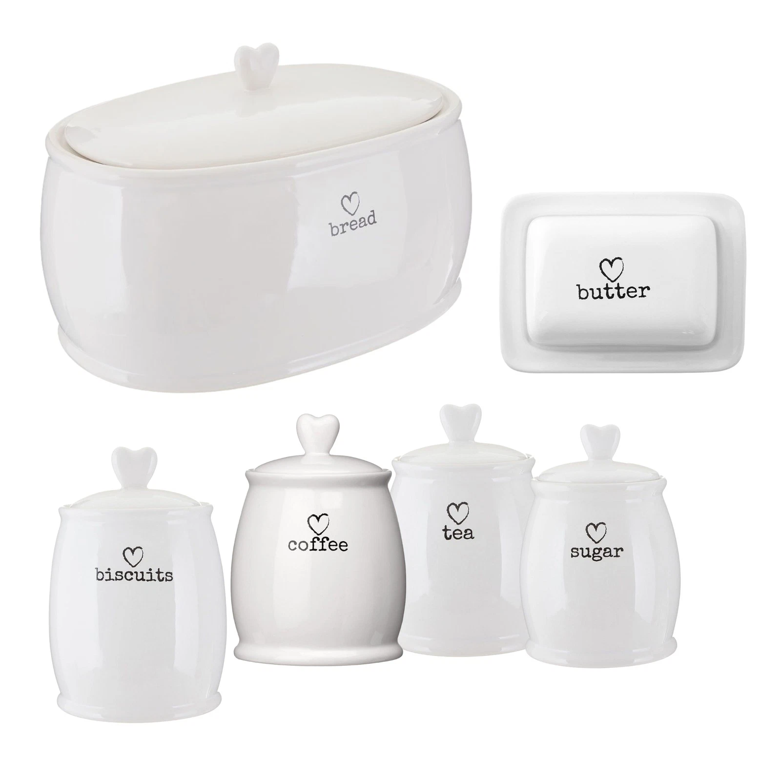 6pcs White Dolomite Charm Canister Heart Design Kitchen Storage Caddy Container