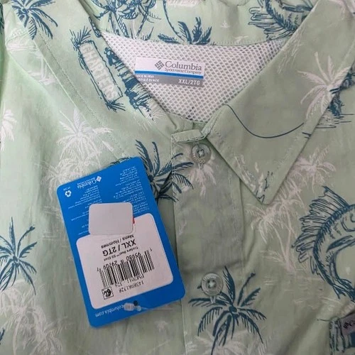 Coulmbia PFG Super Slack Tide Shirt Mens XXL NWT Green Marlin Hut Palm Tree image 3