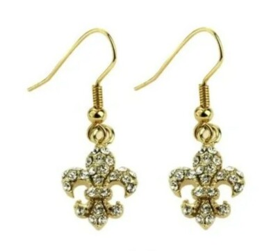 New Orleans Saints Women's Fleur De Lis Gold Rhinestone Dangle