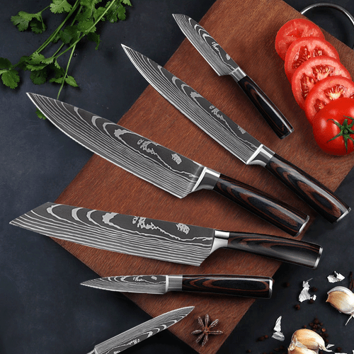Set Coltelli Cucina Modello Damasco Giapponese Coltelli Chef Acciaio Inox Cleaver - Foto 12 di 30