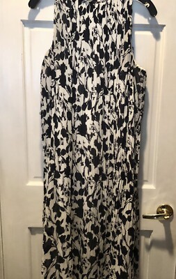 A New Day Floral Pleated Midi Sleeveless Dress Blue/White Sz L