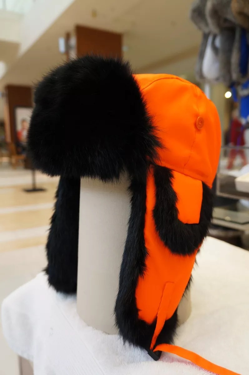 Alaskan Trail Genuine Rabbit Fur Bomber Aviator Trapper Hat Blaze