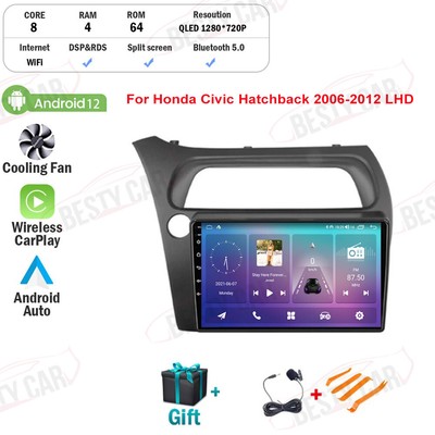 4+64G 9'' Android 12 Car Stereo Radio for Honda Civic 2006-2012 CARPLAY WIFI 4G