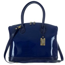 Aura Italian Made Genuine Blue Patent Leather Large Carryall Tote Handbag