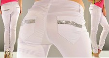 Sexy Miss Women's Glamour Hip Pants Satin Shine Sequins White 32 34 36 38 40 New