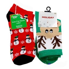 2 Pairs Women's Christmas Socks-Shoe Size 4-10-Snowman-Reindeer CLEARANCE