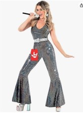 Womens Disco Queen Costume 70s Dancing Diva Jumpsuit - Size 4-6