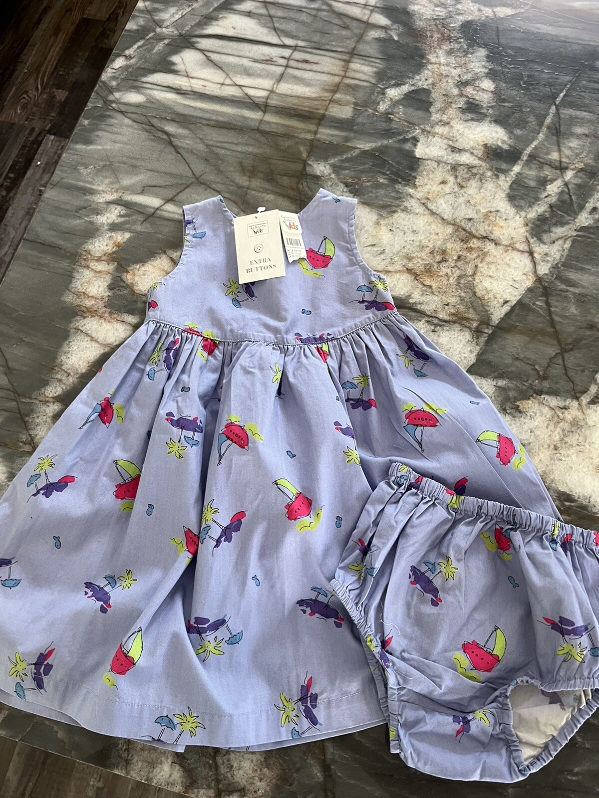 Blue Talbot Kids 18M Sundress & Diaper Cover with Palm Trees and Boats-image