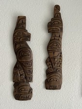 Vintage Pair NW Indian Wood Wall Carving Signed Paul Joseph 1981 18” Tiki Totem