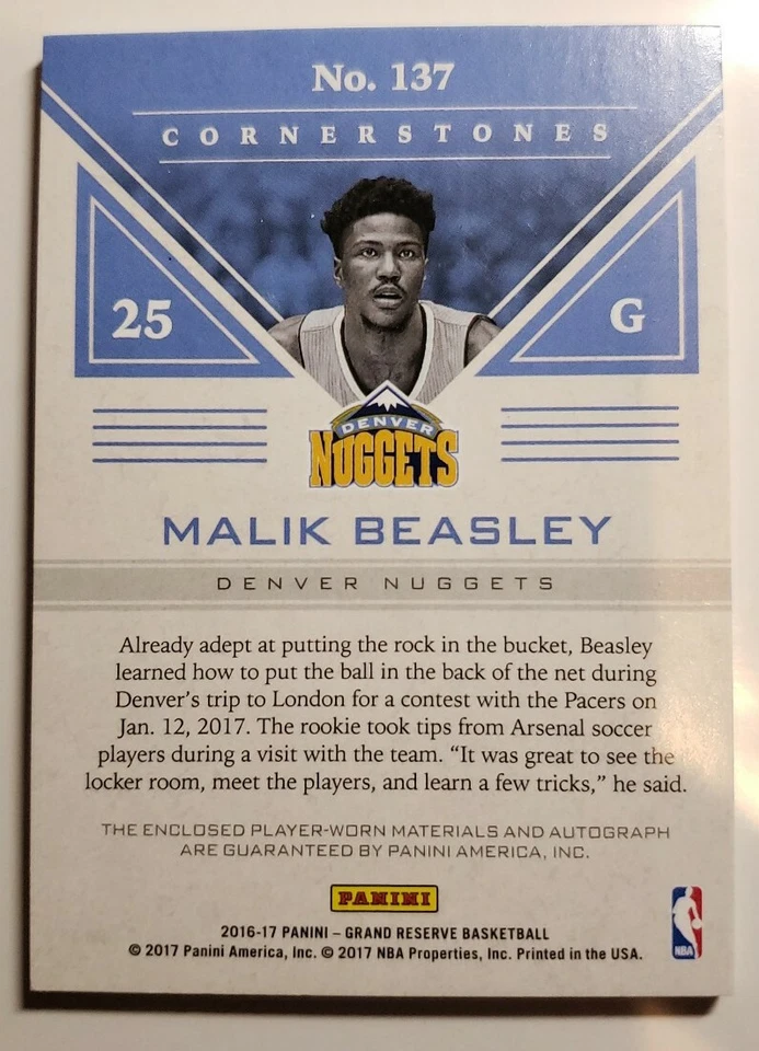 Malik Beasley Grand Reserve Auto Patch RC #'d 25/49 RPA Ebay 1/1 JERSEY NUMBER!! - Image 4 of 4