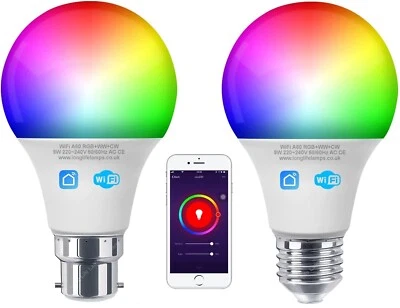 LONG LIFE LAMP COMPANY WiFi RGB Smart LED Light Bulb for Apps by iOS Android Amazon Alexa Google Home