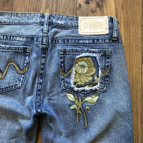 Pantalones de mezclilla Z Cavaricci 7 Capri azul bordados recortados para mujer - Imagen 10 de 12