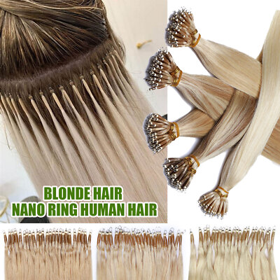 Russian Blonde 100% Remy Nano Ring Beads Human Hair Extensions Full Head 100G US