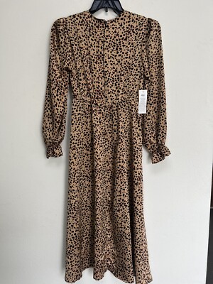 AX Paris Womens Brown Satin Feel Animal Print Midi Summer Dress
