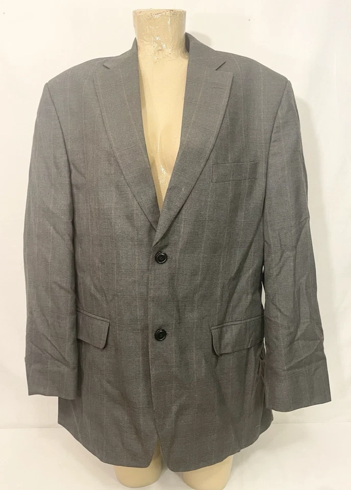 (2) Lot Haggar Jacket Size 42R 43" Lining Buttons Pockets Beige Gray Work Coat - Image 2 of 4
