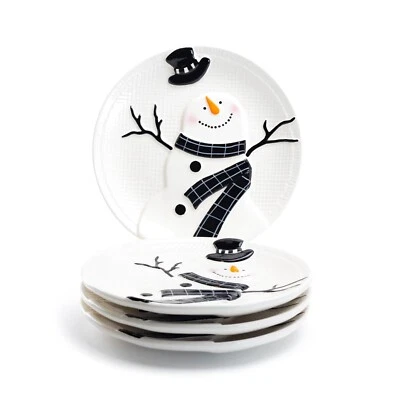 GRACE'S TEAWARE Grace Teaware Happy Snowman Dessert Salad Plates Set of 4 Potter's Studio