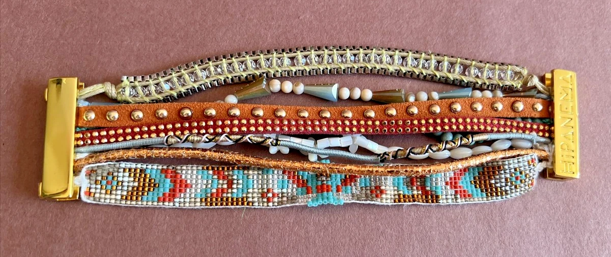 Hipanema Multistrand Boho Bracelet Cuff Coral Pink Beaded Shell Magnetic Clasp Hipanema Bracelet Multi Strand Magnetic Clasp Boho Chic  main image 2
