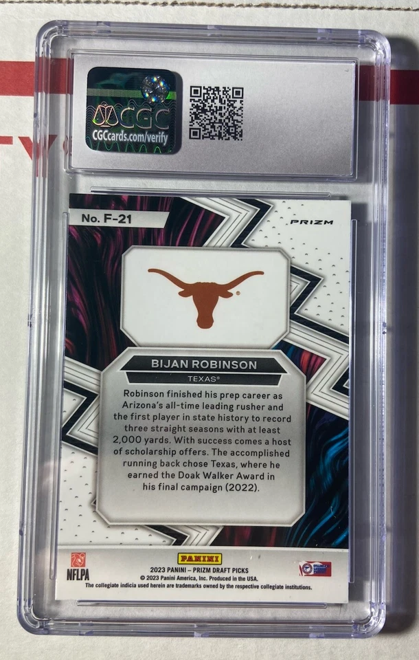 Bijan Robinson 2023 Panini Draft Picks Green Fearless Parallel Rookie CGC 10 - Image 2 of 2