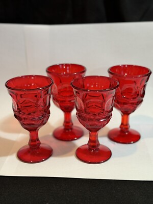 FOSTORIA Argus Ruby red water Wine 5  goblets glasses cups EXCELLENT Cadmium