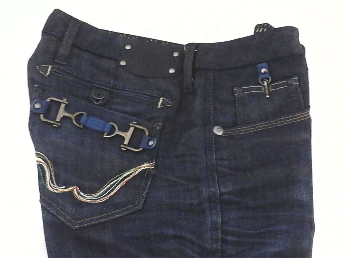 WE ARE REPLAY Jeans Giusta Dark Blue w Multi Color Stitches WR Womens 31/34  RARE