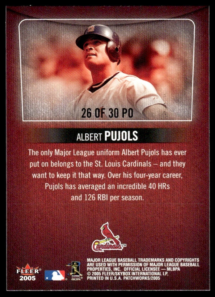 2005 Fleer Patchworks Property of Albert Pujols St. Louis Cardinals #26PO R64 - Image 2 of 2