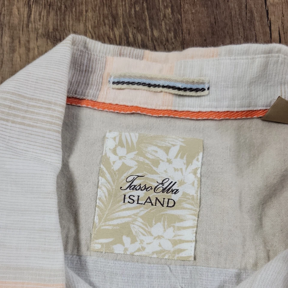 Tasso Elba Island Shirt Mens XL Beige Linen Blend Stripe Button Up Beach Preppy - Image 2 of 4