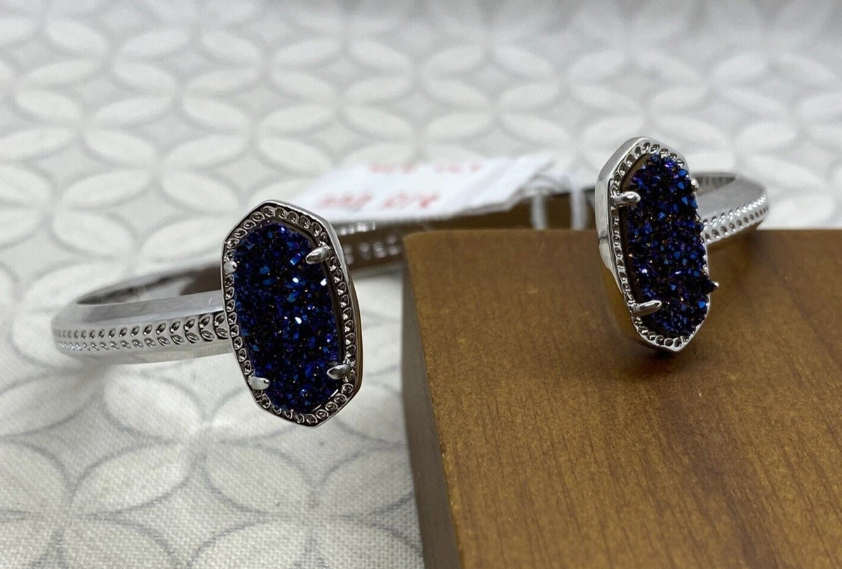 Kendra Scott Elton Cuff Bracelet Silver tone Indigo Blue Drusy eBay