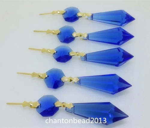 10pcs 38MM+14MM BLUE CHANDELIER GLASS CRYSTALS LAMP PRISMS PARTS HANGING DROPS - Picture 1 of 2