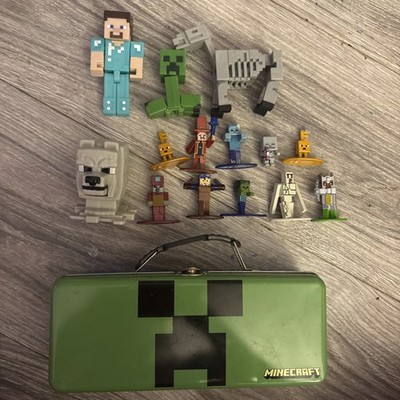 Minecraft Figure Lot w/ Creeper Case Steve Zombie Skeleton Horse Bundle