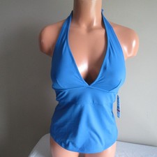 Tommy Bahama Palm Modern Halter Tankini Swim Top Cerulean Crystal Large NWT