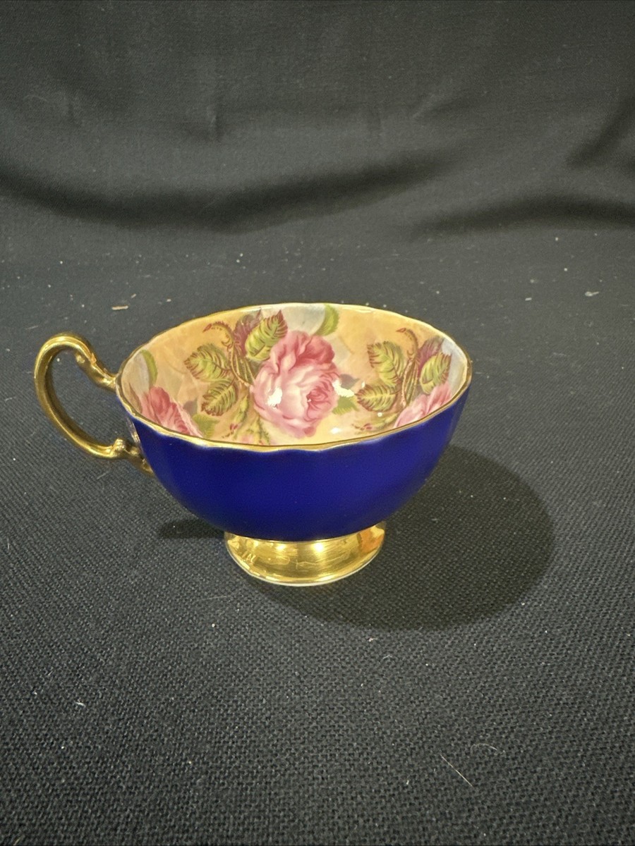 Aynsley J.A. Bailey 'Cabbage Rose' Tea Cup & Saucer in Cobalt Blue