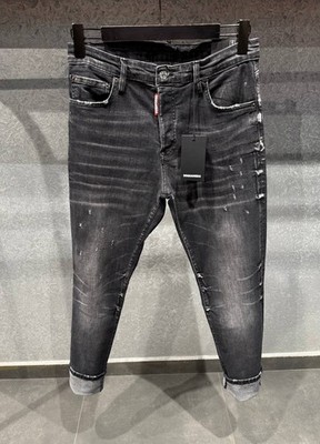 New DSQ2 Cool Guy Slim to Regular Fit Ripped Men's Stretchy Washed Black Jeans