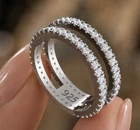 Double Row Moissanite Wedding Ring 925 Silver Eternity Band Size 7 Lab Diamond