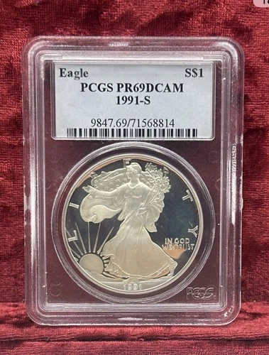 1991-S American Silver Eagle ASE PCGS PR69 PROOF DCAM 1 Troy Oz Silver Coin .999