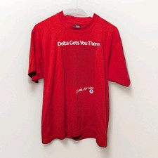 Screen Stars Best Delta Airlines Promo Shirt Red Men's Extra Large USA Made 90s