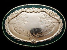 IB11174 VINTAGE 1970s  FLORAL DECOR  DARK GREEN BORDER WESTERN STYLE BUCKLE