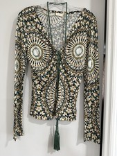 VALENTINO Womens Geometric V-Neck Tie Blouse ...