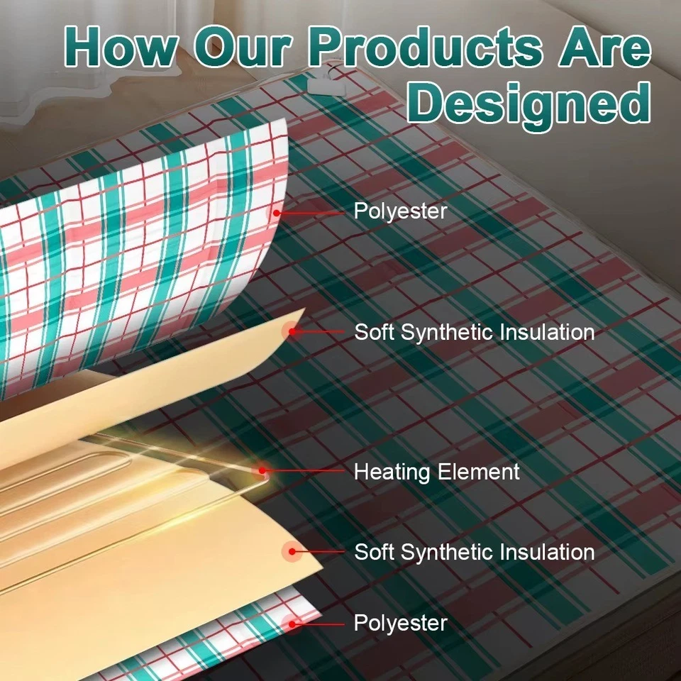 🔥 Almohadilla de colchón manta térmica eléctrica - 3 niveles de calor, control individual/doble ❄️ Foto 4 de 4