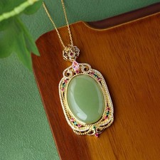 Green Jade Crystal Pendant Necklace Charm Gold Plated Chain Dainty Gemstone