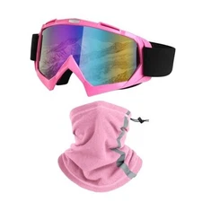 Ski Goggles, Snowboard Motorcycle Goggles with Reflective Winter Neck Pink