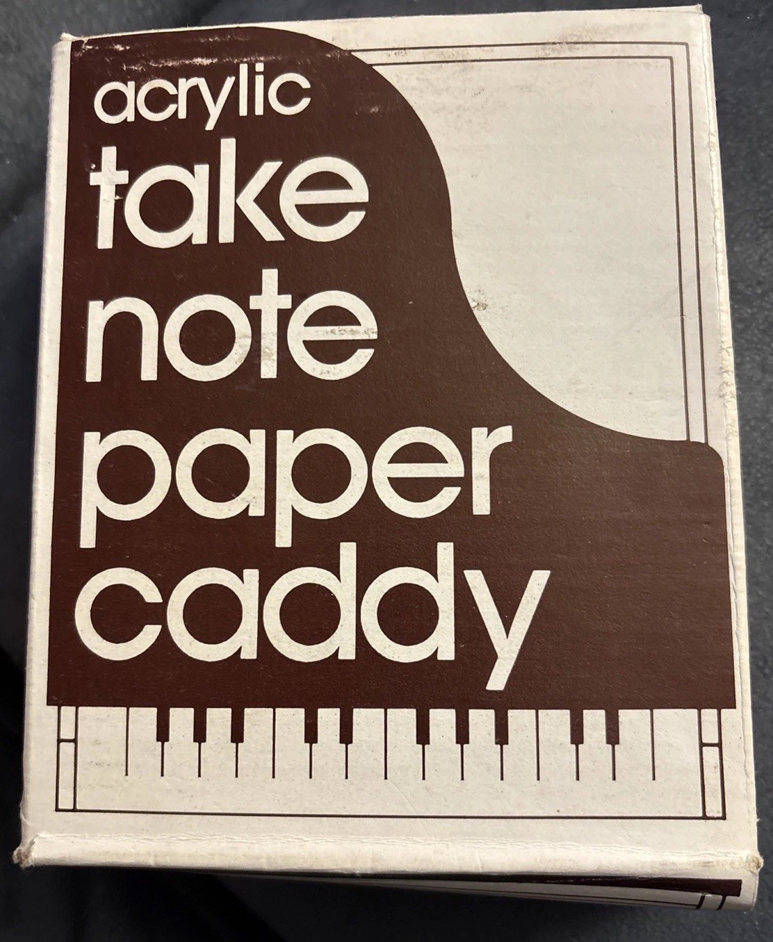 Vintage PIANO Desk Caddy 4" x 3.5" Black Acrylic + Music Note Paper NIB