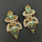 Bohemian Handmade Earrings Ayala Bar VTG Clip Turquoise Blue Mosaic Boho Dangle