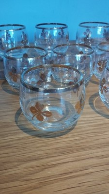 Rare vintage Federal Glass USA Lucky Clover roly poly tumbler 22k gold rim