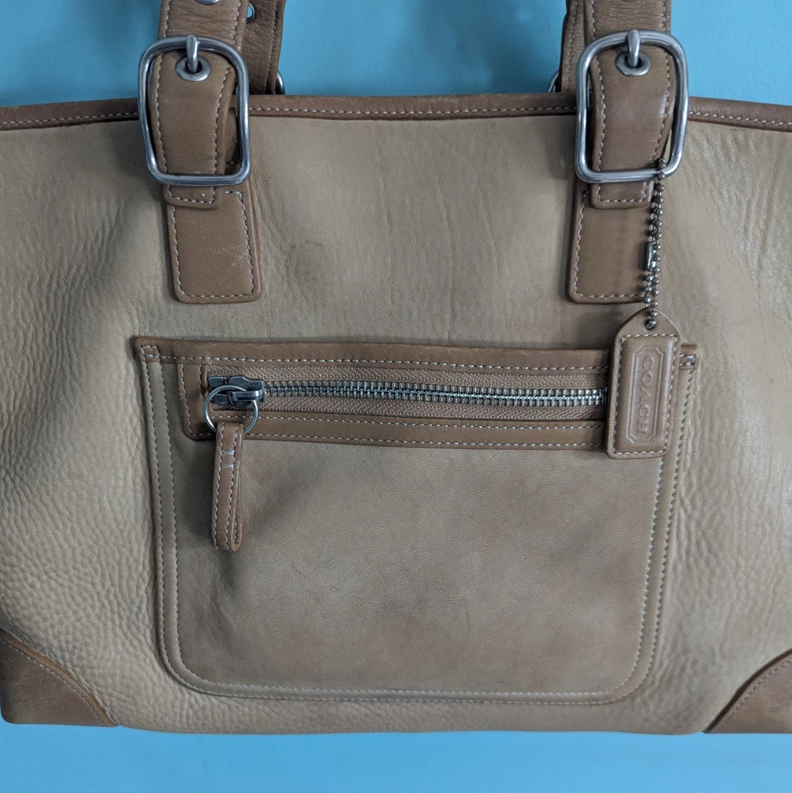 Borsa Coach Hampton autenticata in pelle di faggio marrone ciottolato