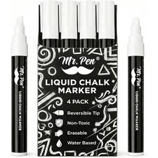 Liquid Chalk Markers 4 Pack with 8 Labels White Non-Toxic Odorless Pens