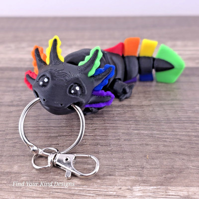 Special Edition Rainbow Axolotl Keychain 3D Printed Articulated Flexi Fidget