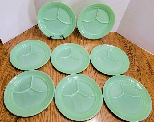 8 VTG FIRE KING JADEITE Plate Green  Divided 3 Section Grill OVENWARE 9.5 in