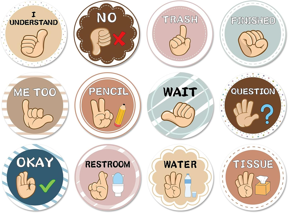 12 Pcs Classroom Sign Language Posters,Sign Language Flash Cards